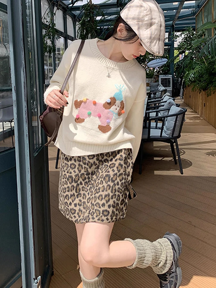 Damen-2025, Herbst-Winter-Minirock mit Leopardenmuster – hoch taillierter, schlankmachender, vielseitiger, figurbetonter Retro-Midirock in A-Linie