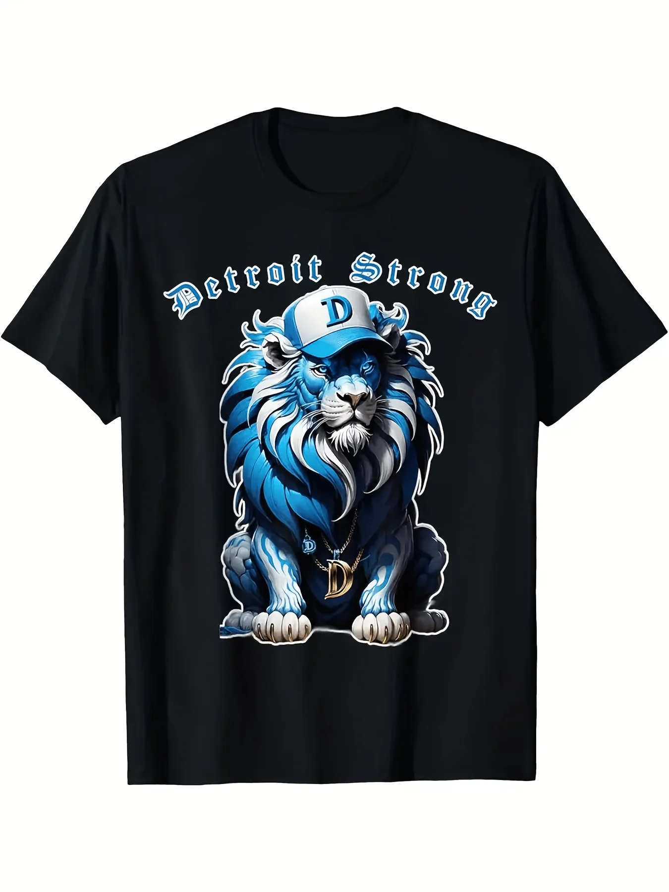 Men's Heavy TShirt Crew Neck Short Sleeve Shirt Detroit Strong Pattern Sports Style Casual Daily and Sports Ideal Gift for Christmas and Thanksgiving (Black) Breathable FabricRetro Casual Short-sleeved T-shirt with a Round Neck and Printed Pattern