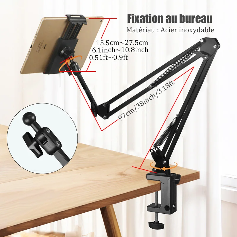 Image 3: BFOLLOW support paresseux pour bureau de lit avec tablette support pour téléphone portable support magnétique Magsafe iPhone bras de flèche flexible