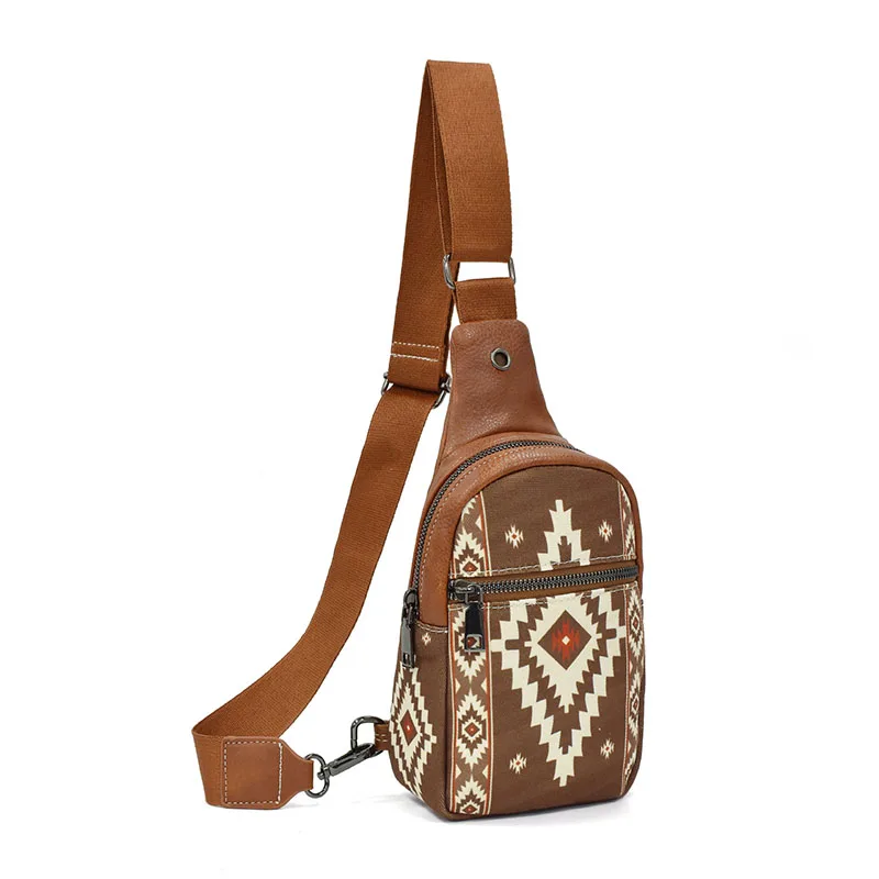 Unisex Western Aztec Sling Bag for Women Cross Body Purse with Detachable Strap Multipurpose Chest Handbag Women Canvas Purse