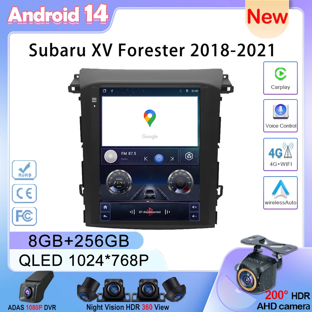 9.7 Inch For Subaru XV Forester 2018-2021 Android 14 multimedia 4G WIFI Carplay Stereo 2 Din DVD Player GPS Navigation Car Radio