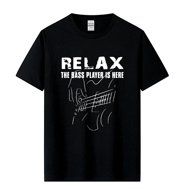 Electric Guitar Nevan Music Tshirt Relax The Bass Player Is Here 100% Cotton Fashionable Black T Shirt Mens Summer Popular Tees