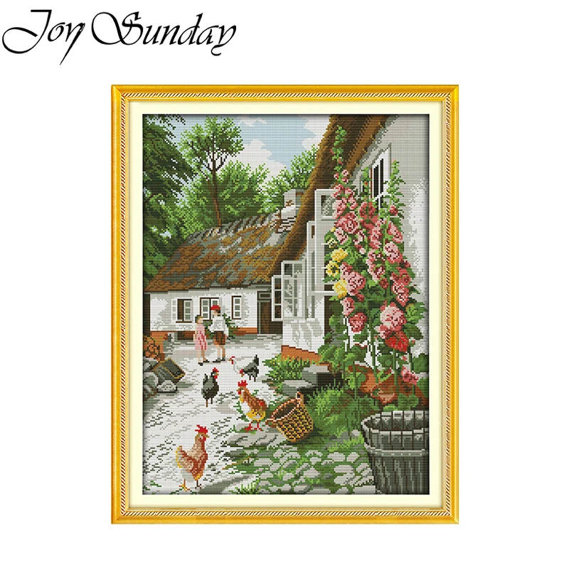 Cross Stitch Kit Joy Sunday Farmyard Pattern Printed Counted Canvas DIY Embroidery Kit Aida 16CT 14CT 11CT Needle Art Crafts New