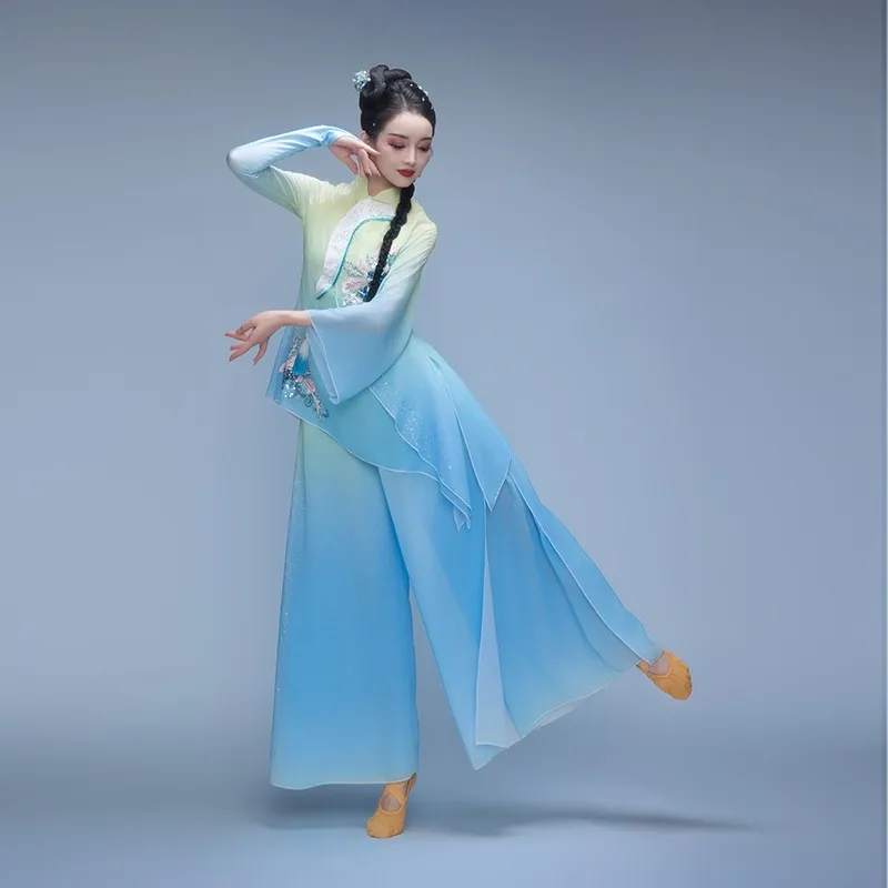 Strój Yangko Jiaozhou - Nowy taniec z wachlarzami - Elegancki taniec z parasolkami na egzaminach artystycznych - Strój taneczny dla kobiet Hanfu