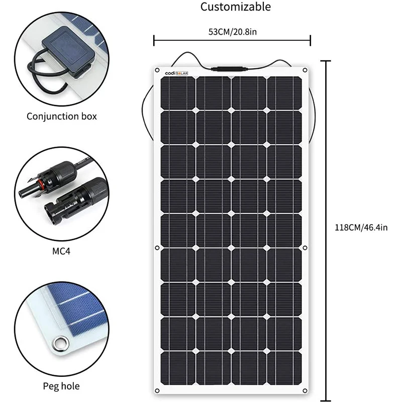 Flexible Solar Panel 100w 150w 160w 180w 200w 250w 300w 350w 400w 500w 1000w Monocrystalline PV Thin Film Solar Panel