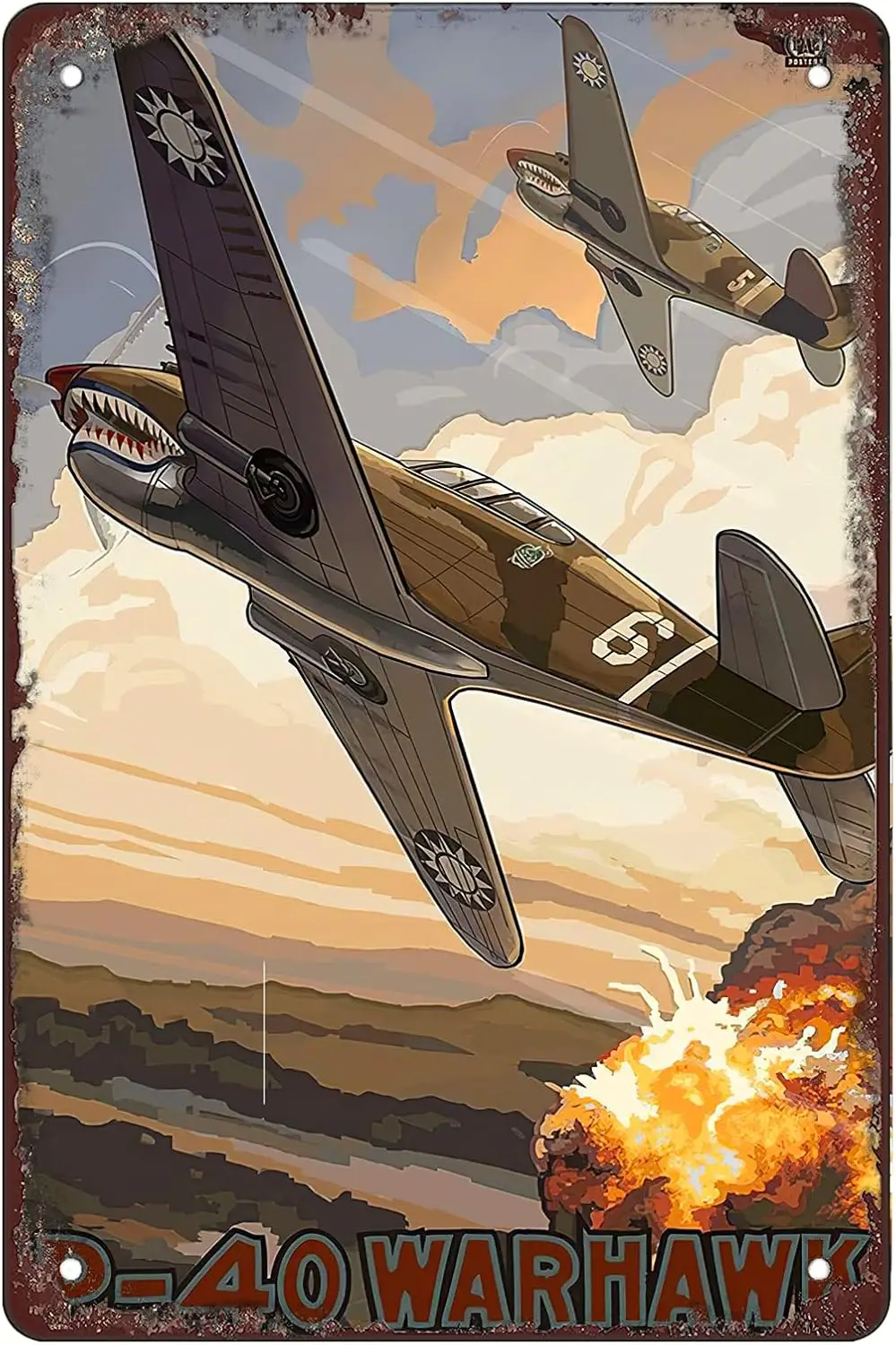 MAHASAMRAT Retro Funny Metal Sign Sheet Signs Tin Sign,p-40 warhawk,outdoor Home Wall Decoration, size:.
