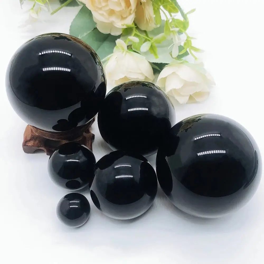 Home Decor Round Black Obsidian Sphere Large Exquisite Feng Shui Sphere 20/30/40/50mm Crystal Ornament Table