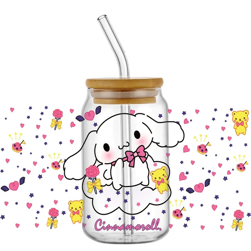 تصميم جديد سانريو الكرتون ثلاثية الأبعاد 16 أوقية Libbey UV DTF كأس التفاف نقل تسمية مخصصة شعار ذاتي اللصق القدح ملصق لاصق لامع ورائع ديكوراتي #1