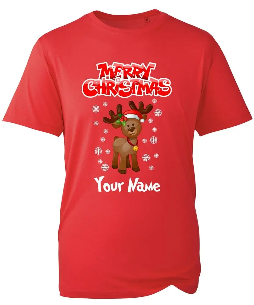 Personalised Merry Christmas Rudolph Name T-Shirt, Funny Santa Xmas Unisex Top  High Quality 100%Cotton Short Sleeve