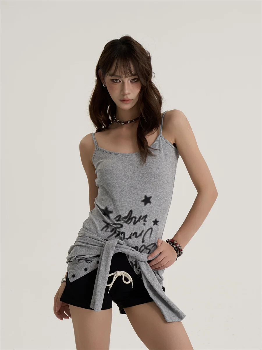 

Retro American Letter Print Two-Way Shoulder Bared Short Sleeve T-Shirt Women's Spring Summer New Style Slim Fit Top