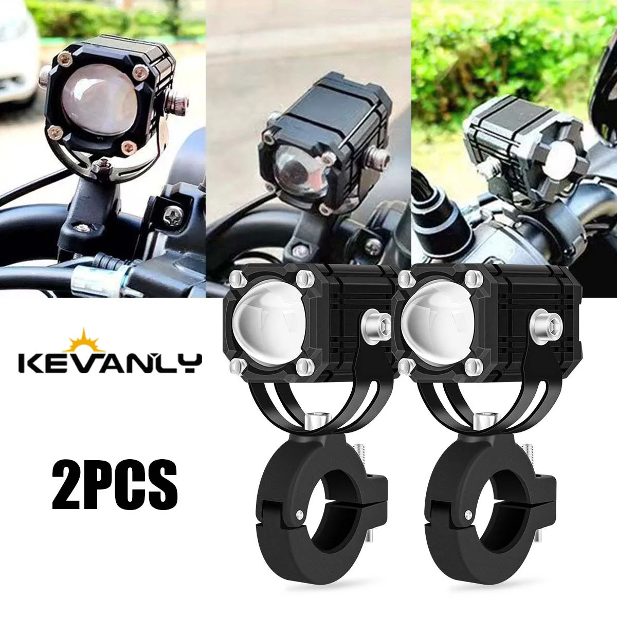 

2pcs Motorcycle Spotlight Projector Lens 3 Color Mini LED Headlight Yellow White Driving Lamp Universal for Moped Bike Fog Light