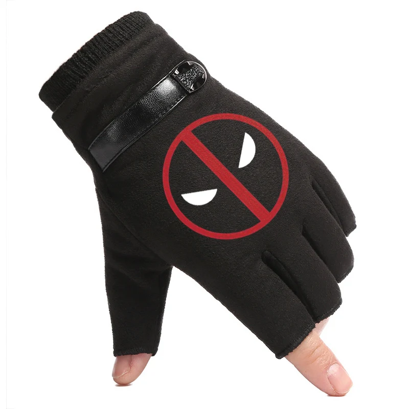 Marvel Peripheral Gloves Deadpool 2 Movie Men'S And Women'S Winter Fleece Warm Touch Screen Full Finger Half Finger Gloves