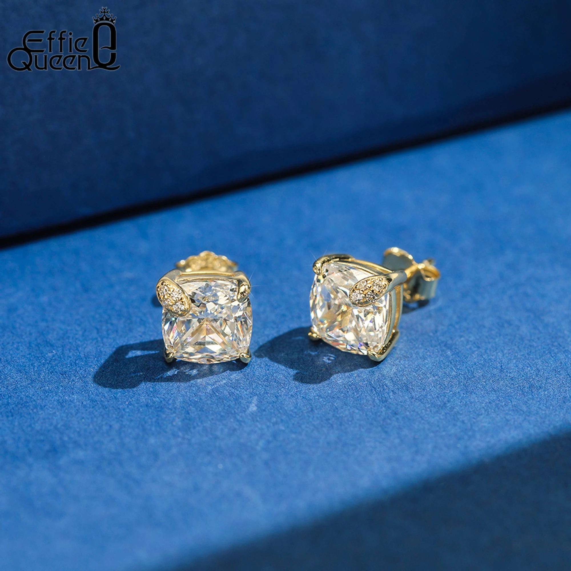 EFFIE QUEEN Soild 925 Sterling Silver 5A Cubic Zircon Stud Earrings For Women Gift Shiny CZ Ear Stud Wedding Party Jewelry LZE58