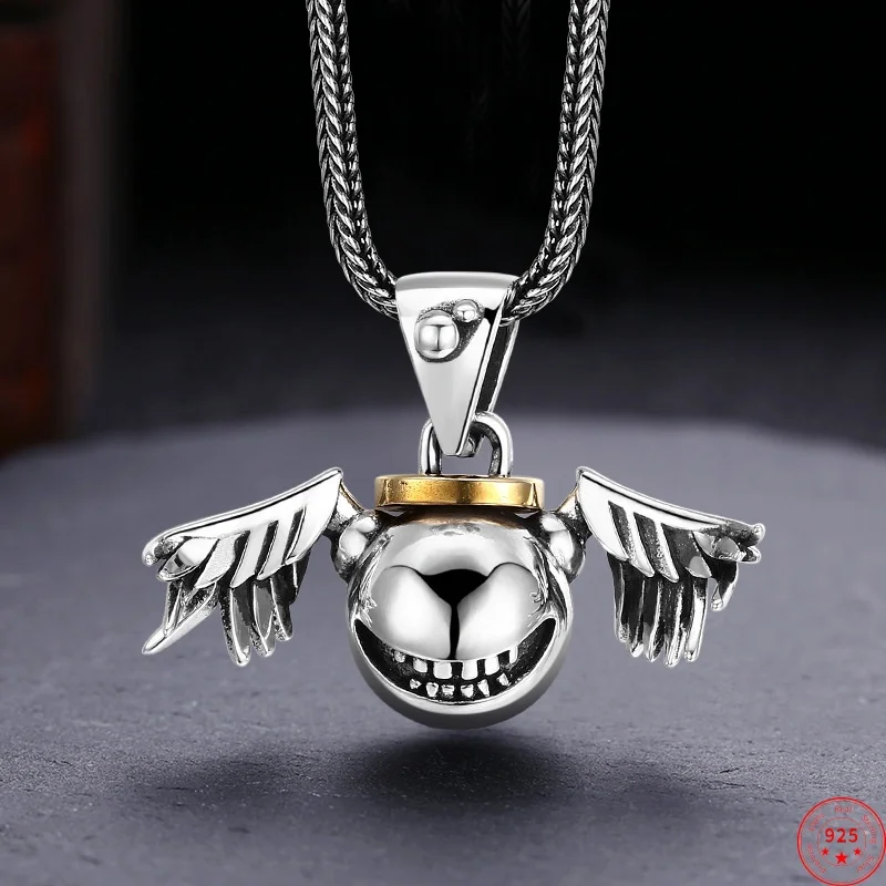 Genuine S925 Sterling Silver Pendants for Women Men New Fashion Wings Devil Smiling-face Vintage Punk Jewelry Wholesale