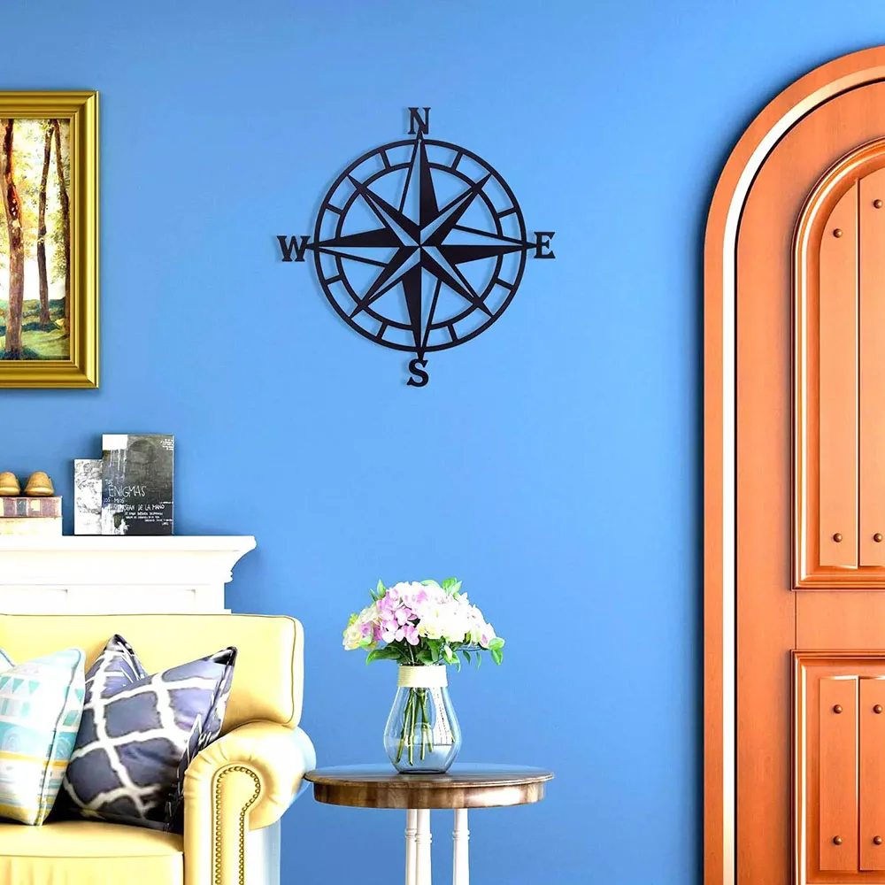 Rusty Nautical Compass Wall Decor Metal Cutout Art Sign Vintage Plaque Living Room Bathroom Bedroom Indoor Outdoor Decoration