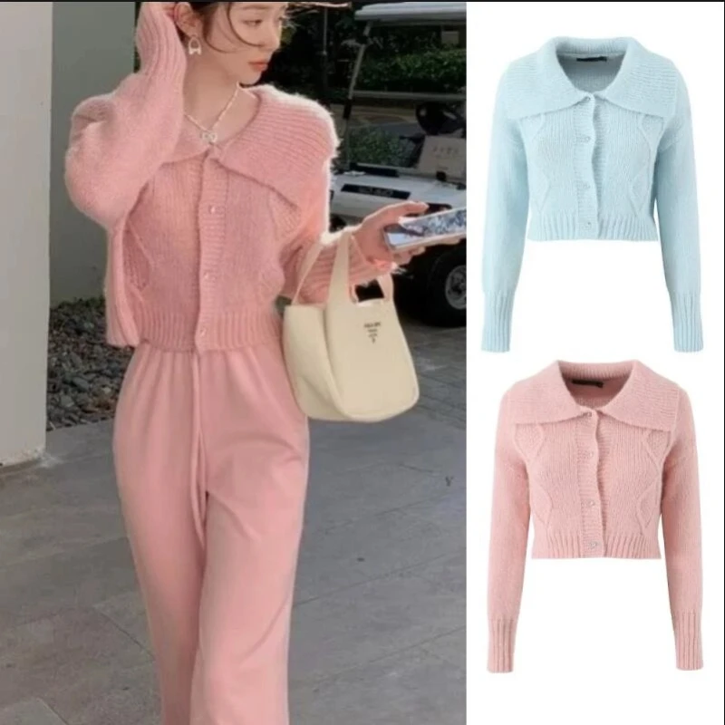 

Повседневный кардиган, однобортный свитер с длинными рукавами, теплый свитер с отложным воротником, зимний ленивый вязаный свободный свитер, пальто