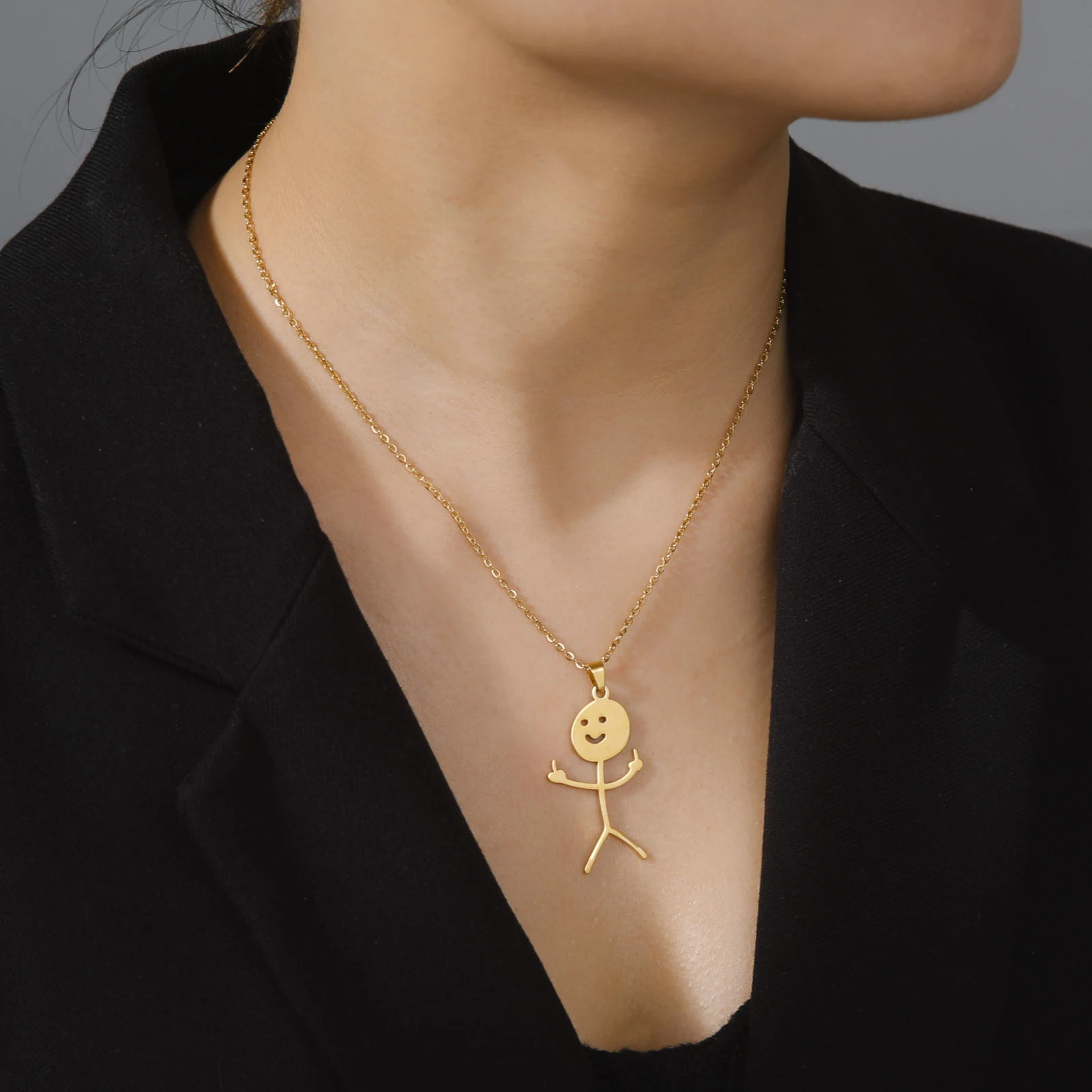 Skyrim Hip Hop Doodle Halskette für Männer Frauen Edelstahl Lange Hals Kette Mode Mittelfinger Stickman Schmuck Neu – Detail 13