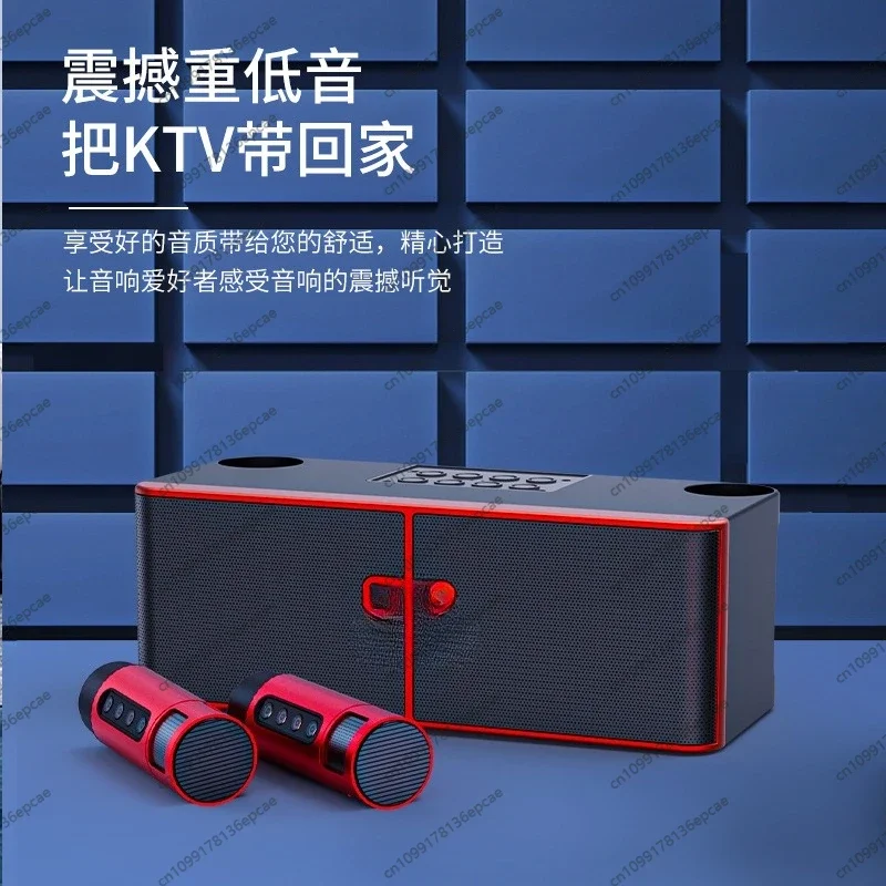 Black    Outdoor Karaoke audio 20W dual speaker dual microphone karaoke set Karaoke treasure all-in-one speaker