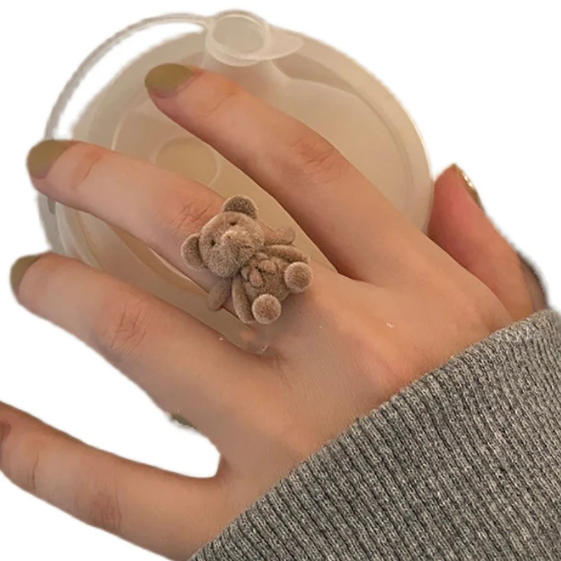 Akın ayılar parmak yüzük açık ayarlanabilir tatlı sevimli ayı yüzükler karikatür endeksi yüzük el yapımı peluş ayı ilmek takı hediye