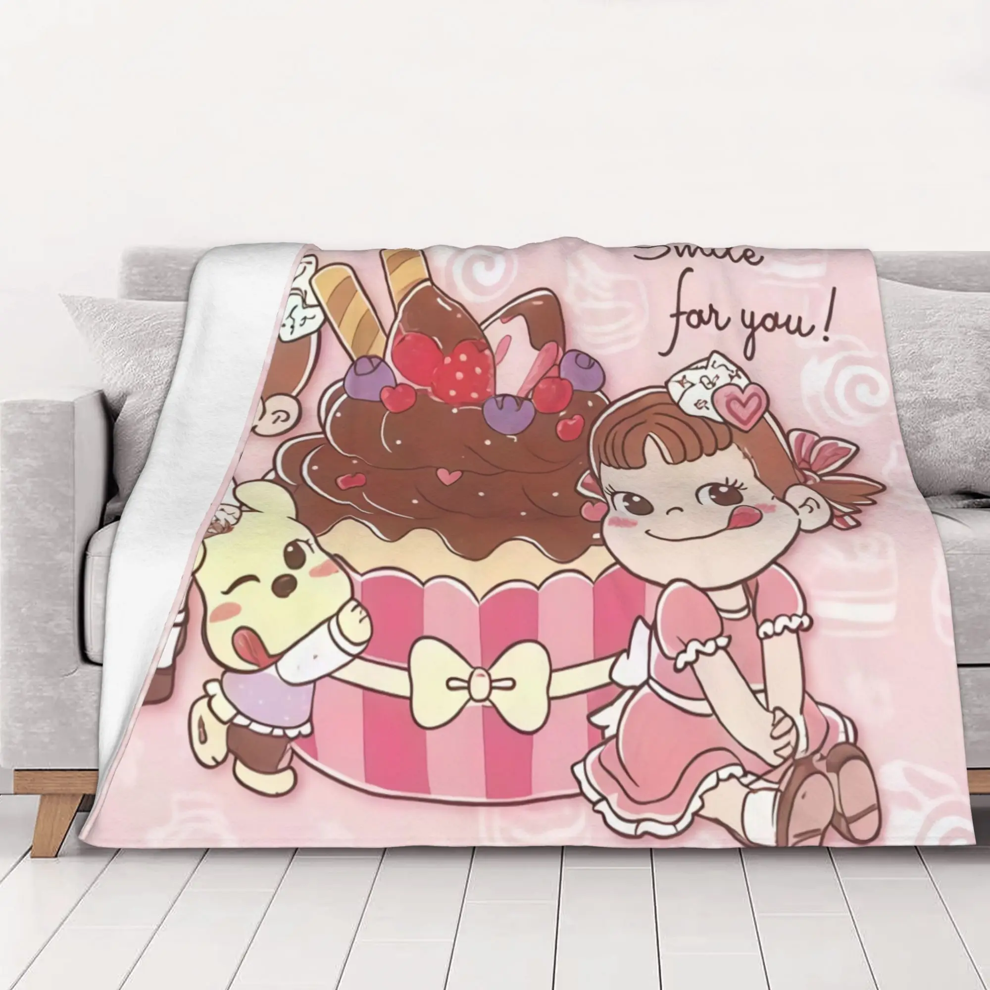 1PC Smile for You Dessert Fujiya home room decorations Winter Blankets for Adults Bedding Home Interior Sofa Knee