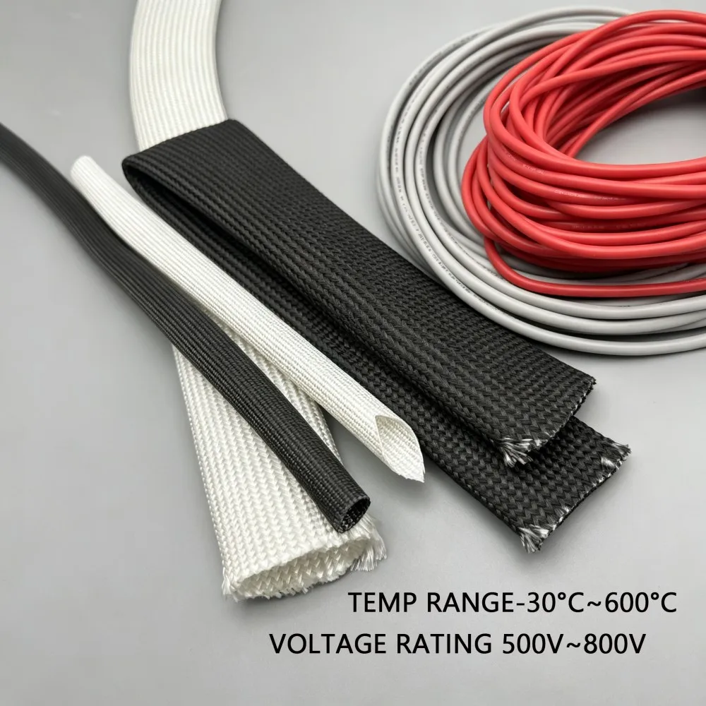 1 ~ 12mm Braided Fiberglass Sleeve 600 Deg.C High Temperature Chemical Glass Insulation Soft Fiber Tube Sleeving Cable Protector