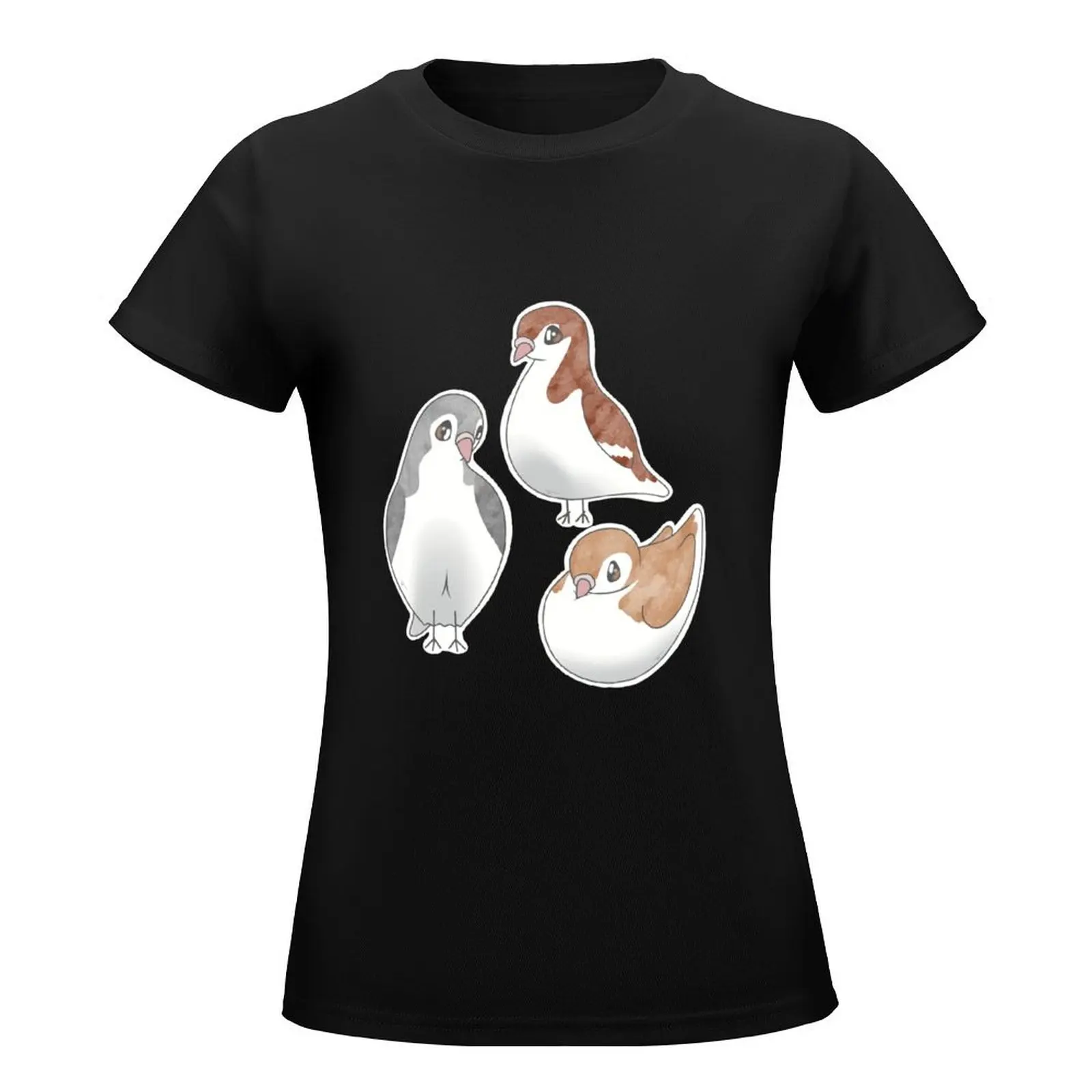 Fancy Pigeon Trio T-Shirt female animal print white t shirts for Women