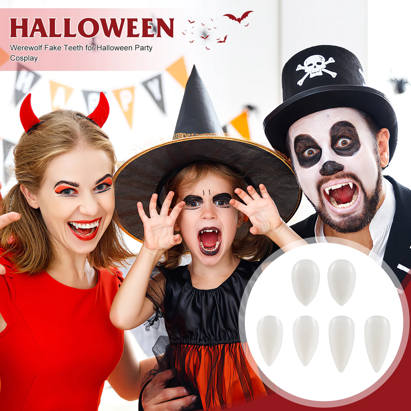 

3Pairs Halloween Fake Teeth Scary Realistic Vampire Fangs Made of Safe Resin for Cosplay Party Role Playing Costume Performance