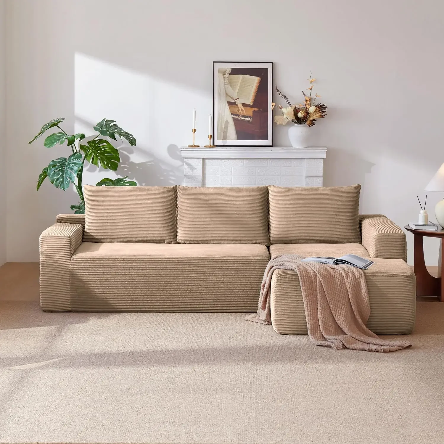 96 Inch Cloud Sectional Couch,Modern Modular Sectional Sofa with Deep Seat,Corduroy Boneless Couches with L-Shape Chaise for Liv