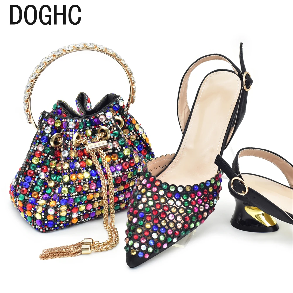 Black Color Shoes and Bags Set for Women 2024 Italian Shoe and Bag for Nigeria Party Italy Elegant Heeled Pumps for Wedding