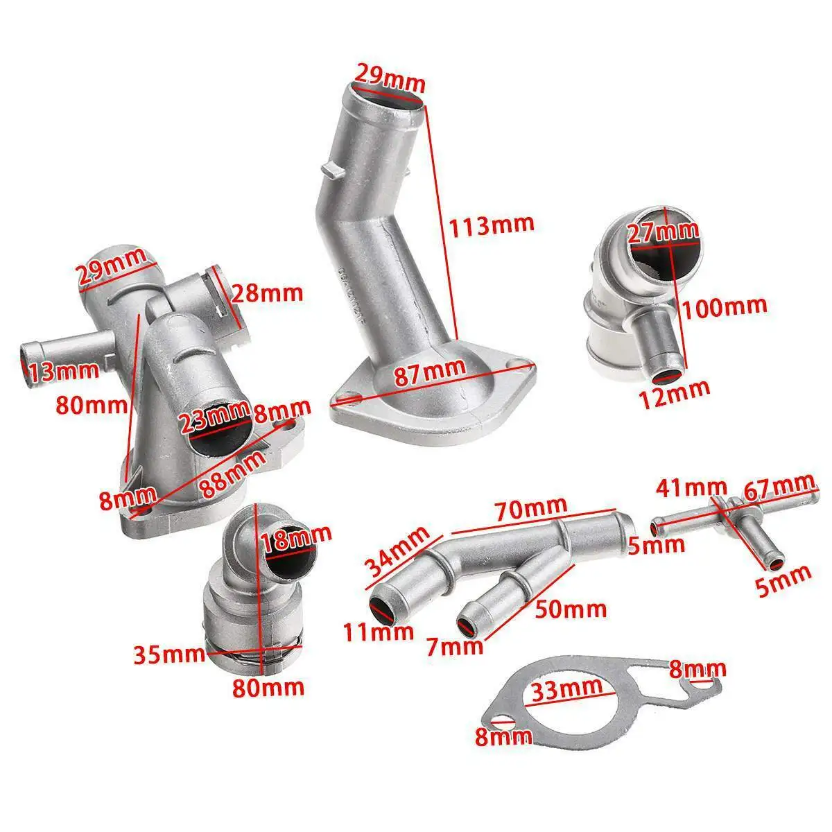 

Durable-6Pcs Aluminium Engine Cooling Coolant Hose Connector Supercharger Pipe For MK4 Golf Jetta GLI TT 1J0121087E