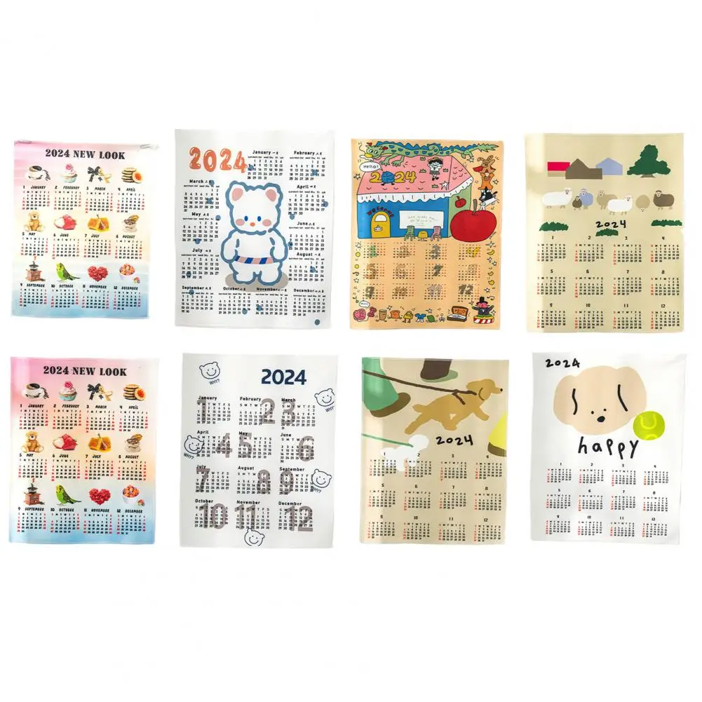 2024 Tapestry Calendar Hanging Cloth Cartoon Pattern Rich Color Decorative Wall Tapestry Background Calendar