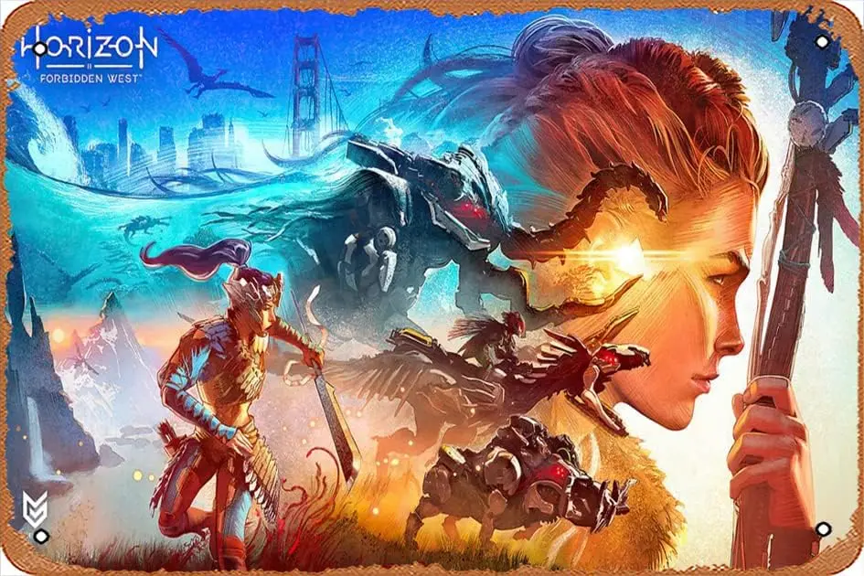 Vintage Metal Poster - Horizon Forbidden West, Game, Art, Aloy, 4K, Tin Sign 8x12 Inches Suitable for Wall Decoration of Bar,Caf