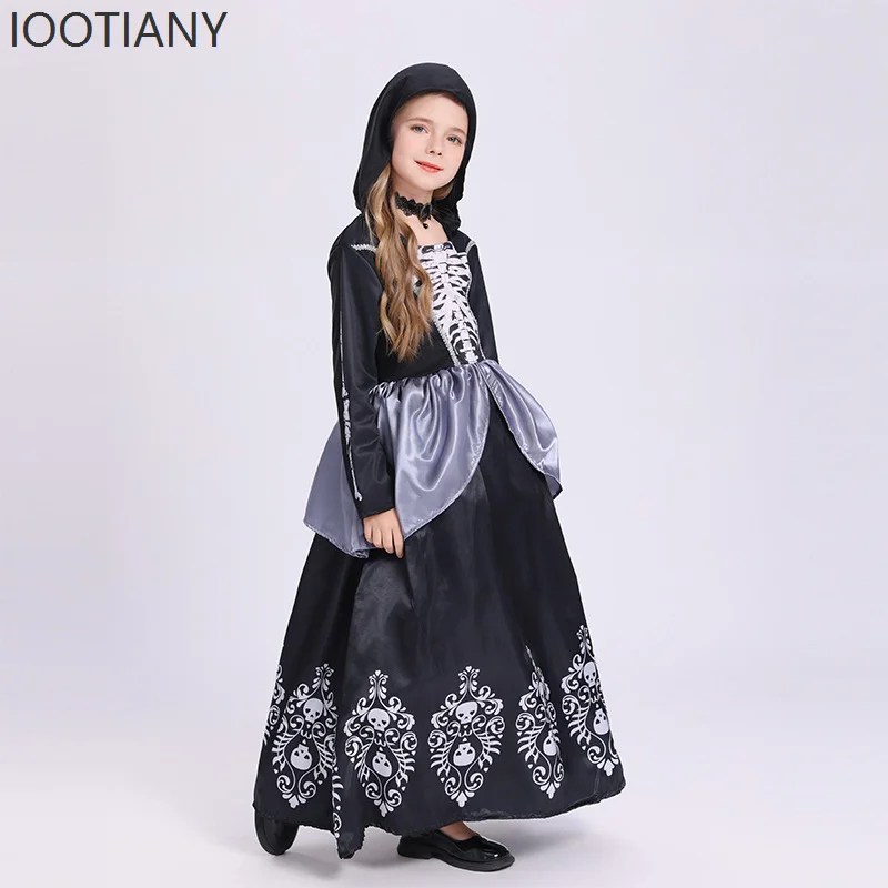 Halloween Neue Kindermode Niedliches Schwarzes Skelettkleid Weibliches Kleid Hexe Horror Rollenkleid Bühnenkostüm 2025