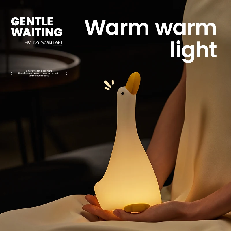 LED Silicone Night Lights Duck Cartoon Lamp Rechargeable Nightlight with Warm Light for Home Bedroom Decor Baby Birthday Gift