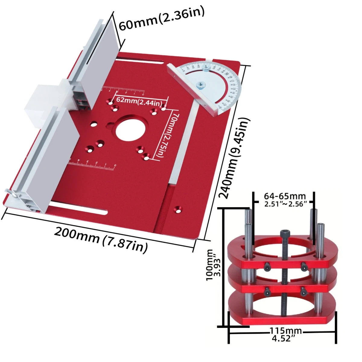 Woodworking Router Lift Kit - Aluminum Router Table Insert Plate W/ Miter Gauge Guide and Bracket for 65mm Diameter Motors