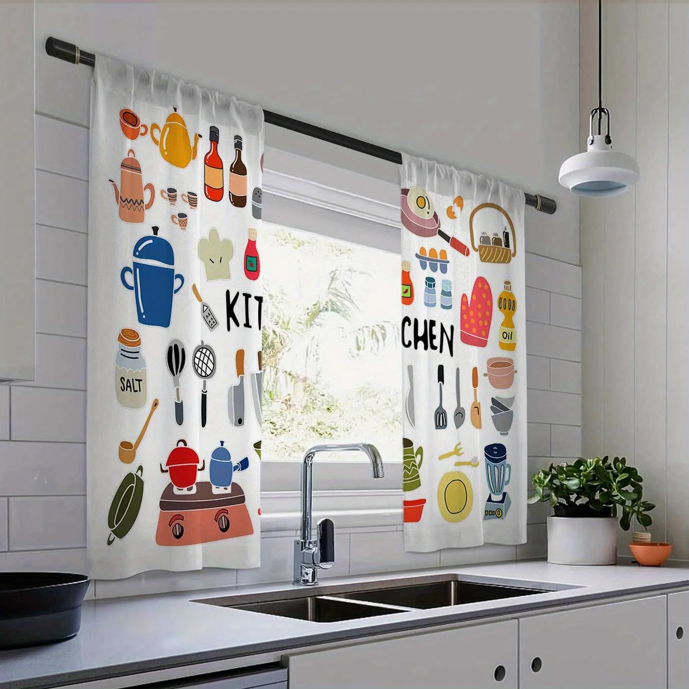 2 Panel Spoon Fork Kitchen Utensils Printed Curtains Kitchen Curtains Kitchen Blinds Window Curtains 75% Shading cortinas Drapes