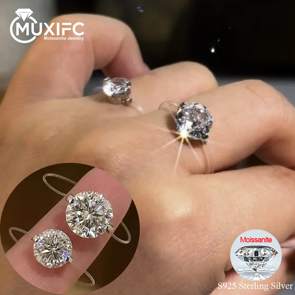MUXIFC 1/2 CT Moissanite Ring for Women Transparent Fishing Line  D Color Rings GRA Certified S925 Silver Wedding Band Jewelry