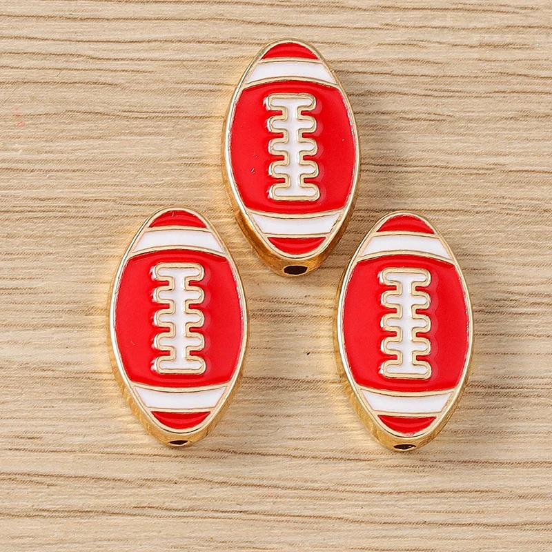 10 Stück 11 x 18 mm niedliche Emaille-Sport-Rugby-Ball-Charms, Abstandsperlen für Schmuckherstellung, DIY, handgefertigte Armbänder, Halsketten, Basteln, Geschenke – Detail 3