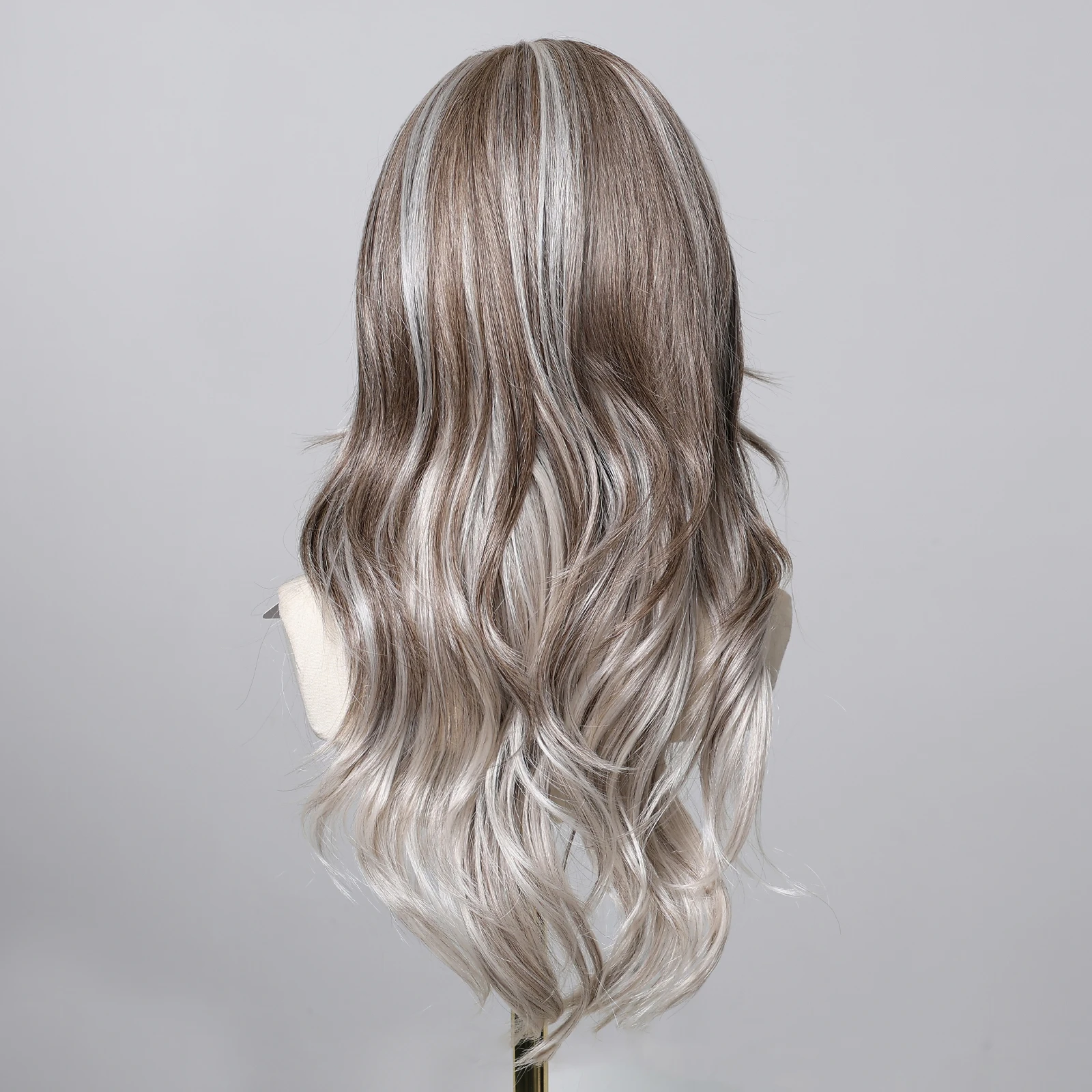 Gray White Highlights Synthetic Wigs Long Wavy Curly Lace Front Wigs for Women Free Party Daily Party Heat Resistant Futura Wig