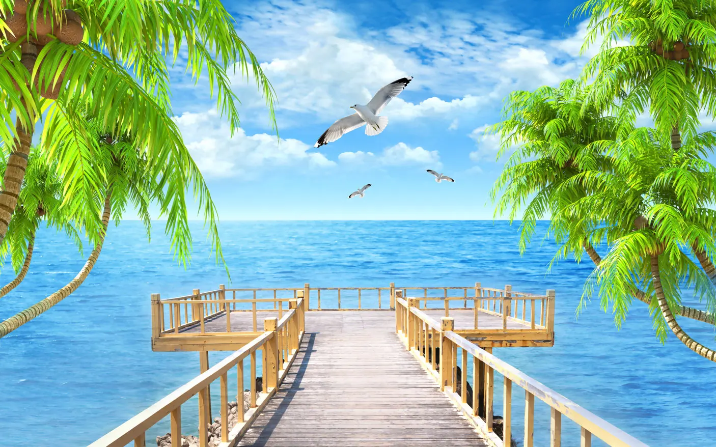 Customized wallpaper Seaview Beach Seagull mural home decoration living room bedroom corridor coconut tree 3d wallpaper