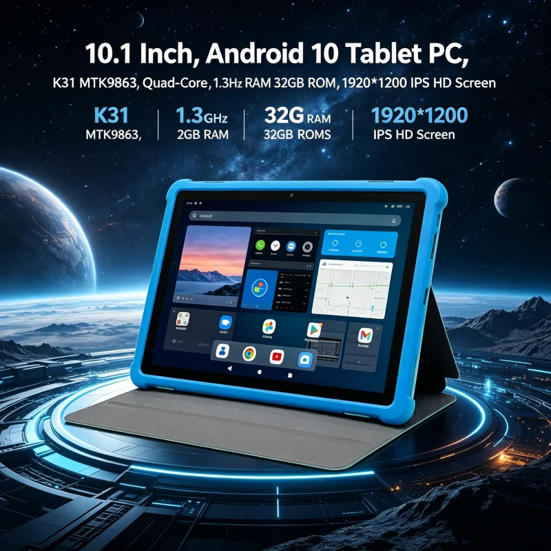 10.1 Inch Android 10 Tablet PC K31 MTK9863 Quad-Core 1.3GHz 2GB RAM 32GB ROM 1920*1200 IPS HD Screen TF Card Extension WiFi