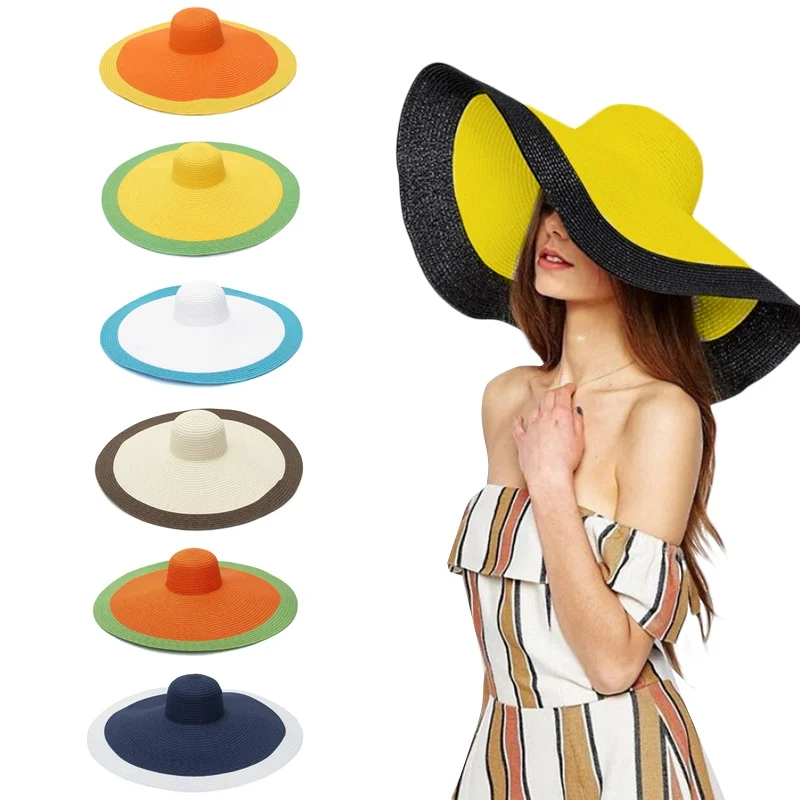 25 cm große Krempe, übergroße Strandhüte für Damen, großer Strohhut, UV-Schutz, faltbarer Sonnenschutzhut