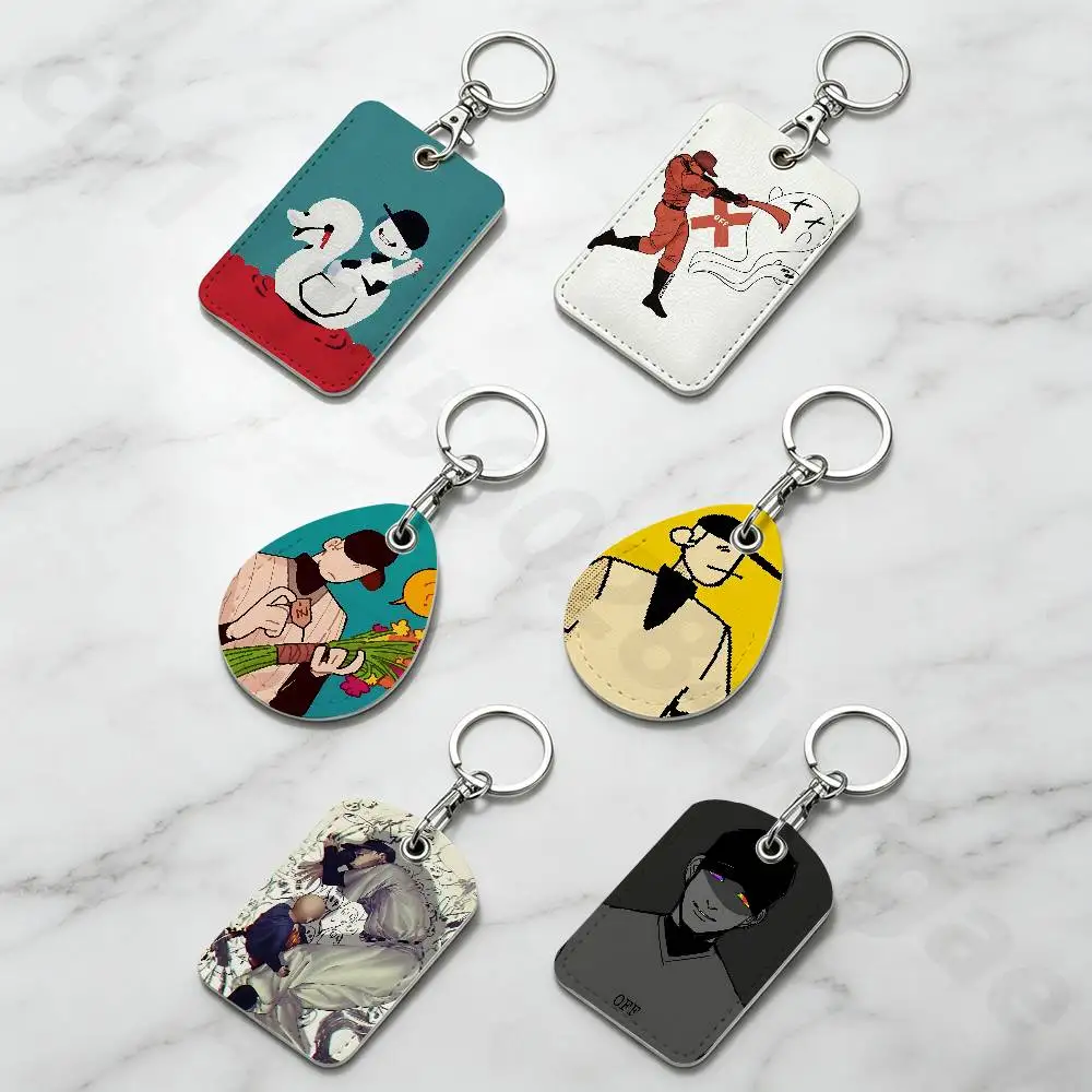 O-OFF Game The Batter Rectangle Card Case Keychain Access Card Bag Key Tag Ring Leather Card Holder Key Ring Access