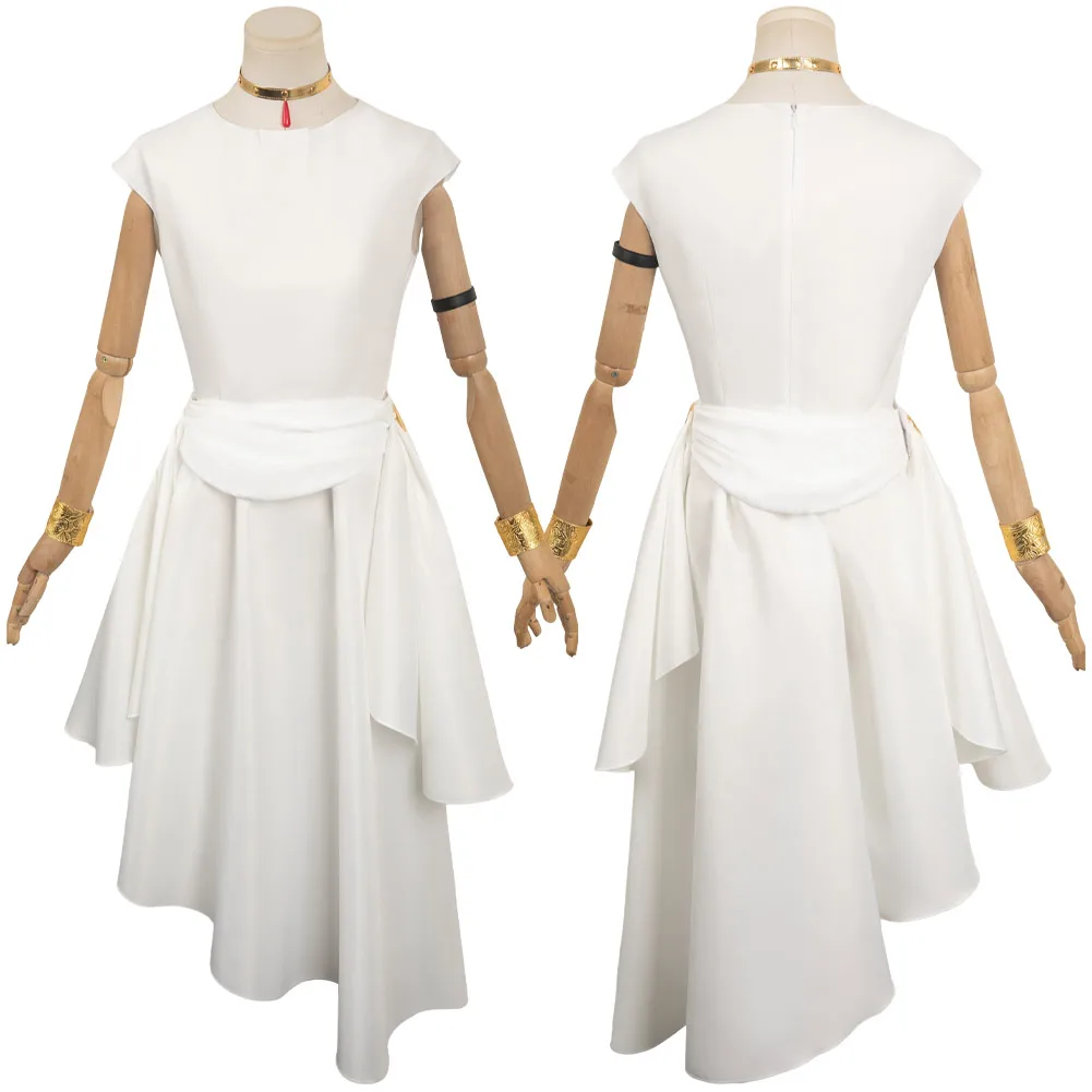 Vestido blanco de fantasía para mujer adulta, traje de Cosplay de Anime Sousou of Friern Flamme, collar de disfraz de Halloween