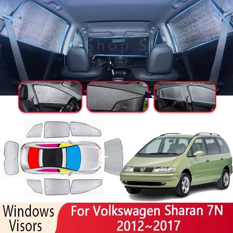 8X Sun Shade For VW Volkswagen Sharan 7N 2012~2017 2014 2016 Car Windshield Sunshade Heat Insulation Auto Sun Visor Accessories