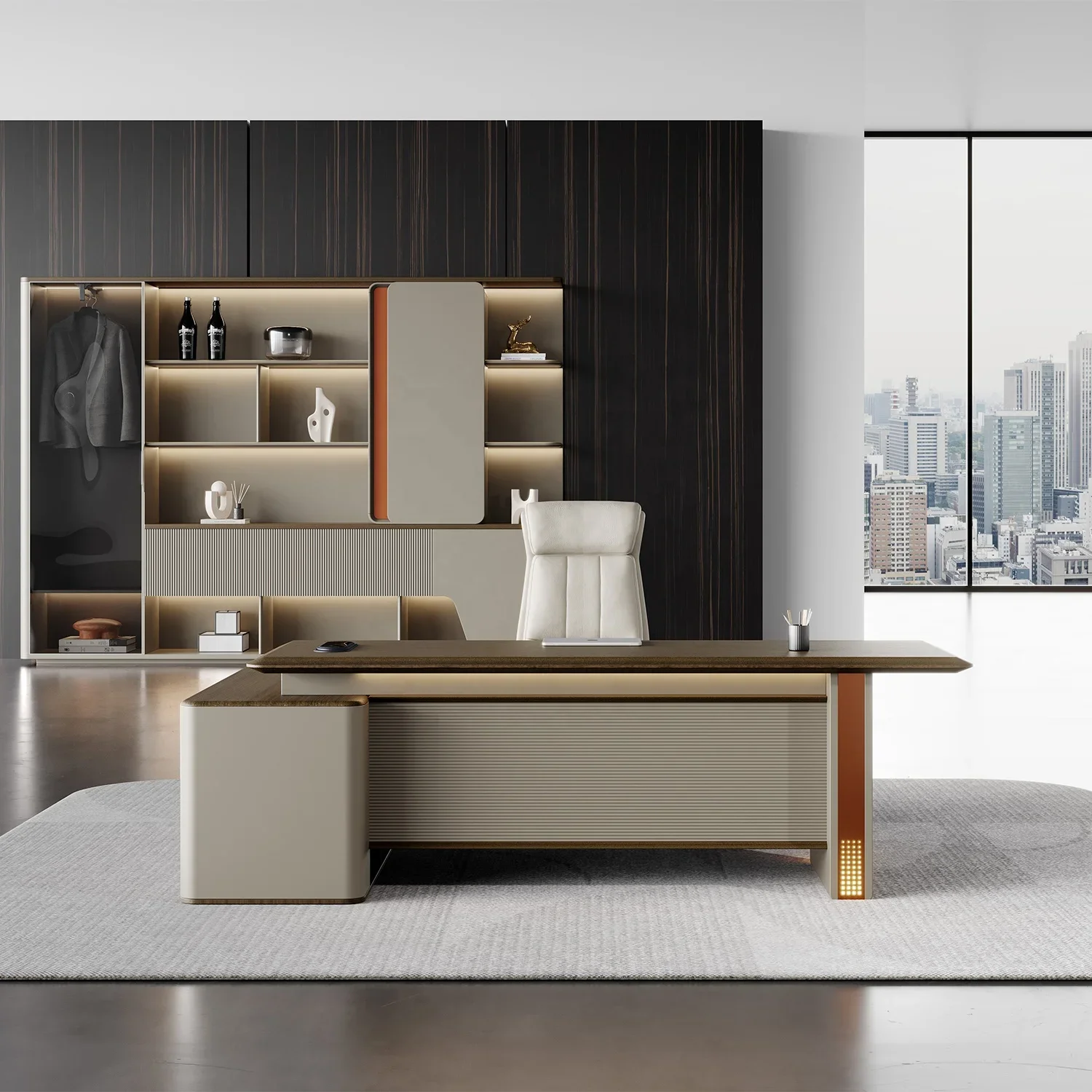 2026 Furniture Customized Executive Single Person Computer Desk with Side Cabinet Office Table