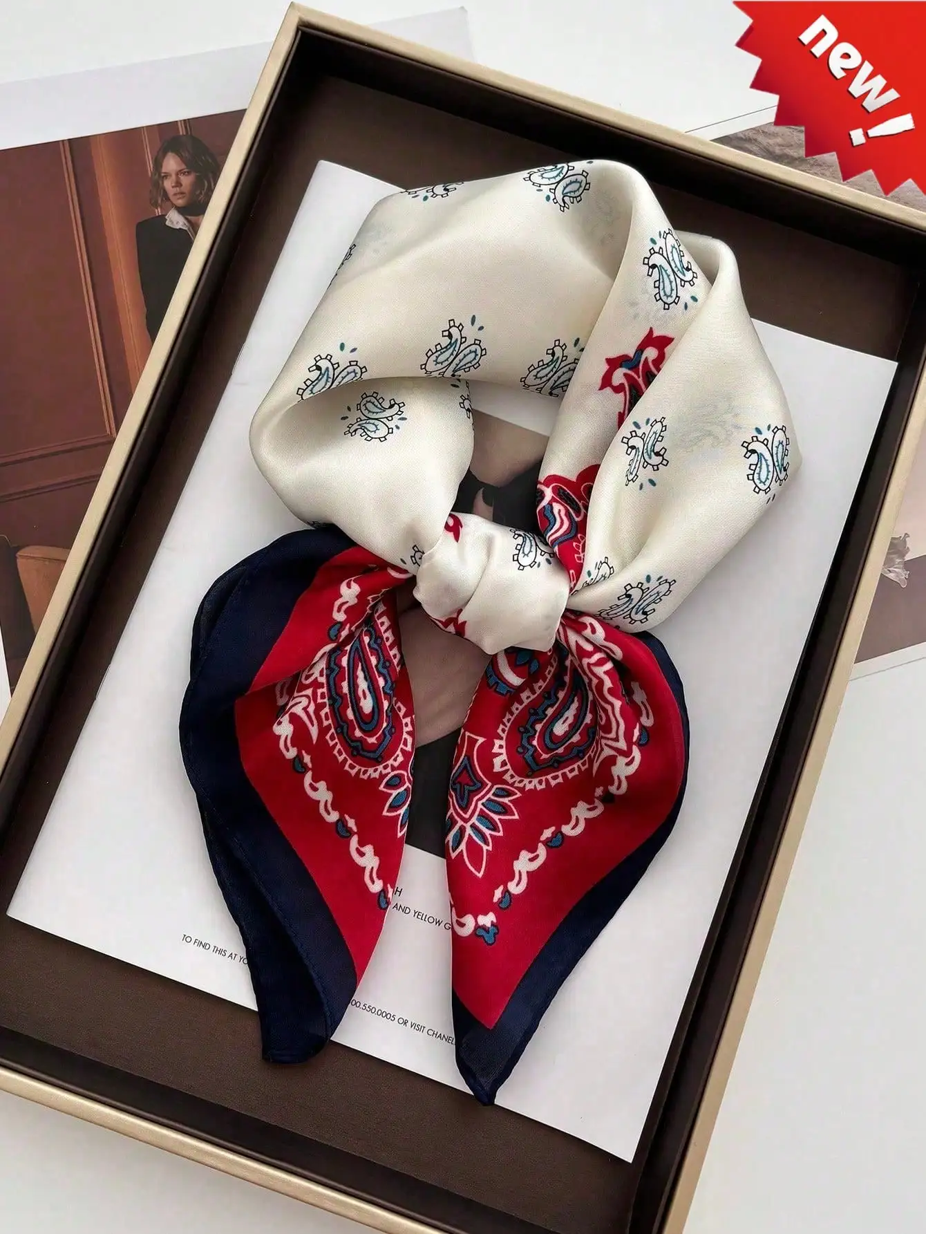 

1pc Women' s Floral Print Square Scarf - Vintage Silk-Like Scarf for Women, Versatile FashionAccessory as Neck Scarf, Headband