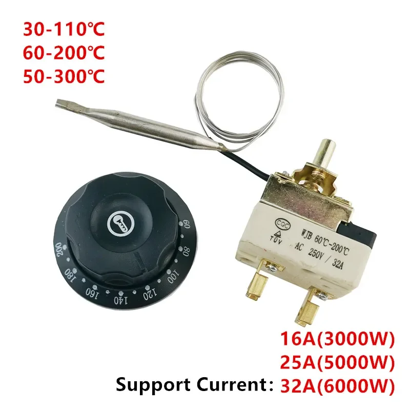 Electric Oven Thermostat Hot Temperature Controller Pitco Knob Type Temperature Control Switch Adjustable 30-110C 60-200C 25A