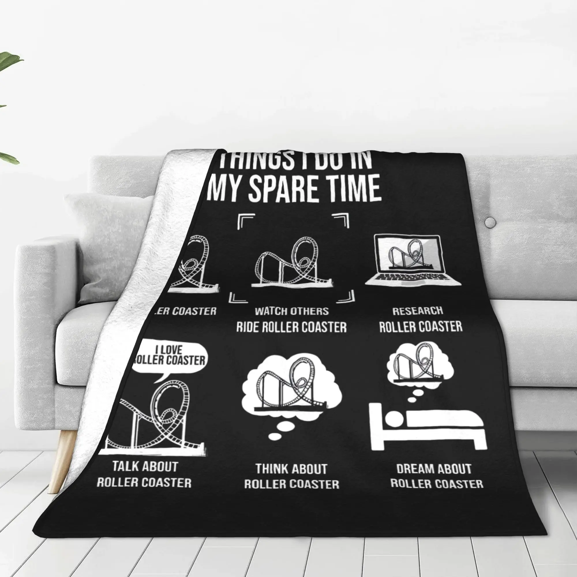 Customize Activities I Enjoy During My Free Time, Roller Coaster Enthusiast Soft Blanket for Afternoon Rest, Comfortable Couch D