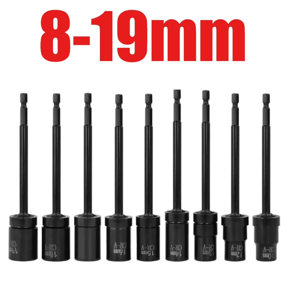 150mm Long Hex Shank Wobble Socket Adapter 360° Rotatable Universal Joint Swivel Socket H10/H12/H13/H14/H15/H16/H17//H18/H19
